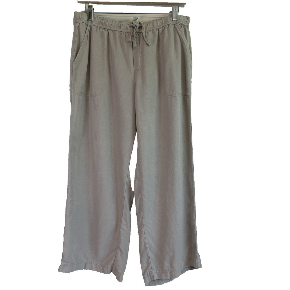 Womens Wide Leg Linen Pull-On Pants Med Relaxed Fit Summer Boho Resort Wear Chic